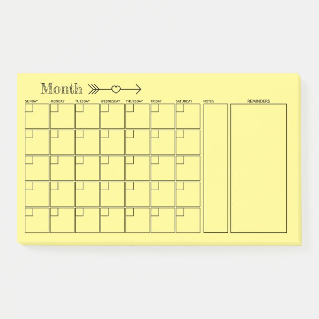 Gelber Kalender Monatsplaner Post-it Klebezettel (Vorderseite)