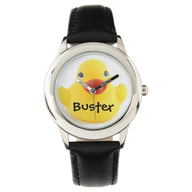 Gelber Kautschuk-Ducky mit Namen Armbanduhr (Vorderseite)