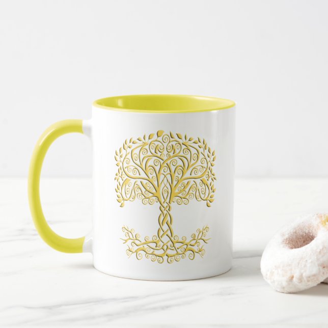 Gelber Keltenbaum Tasse (Mit Donut)