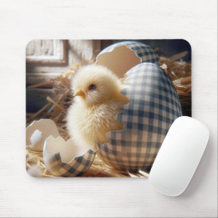 Gelber Kicherhahn von einem Gingham-Ei Mousepad