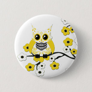 Gelber Kirschblüten-Eulen-Knopf Button