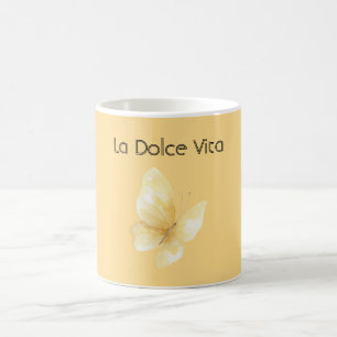 Gelber La Dolce Vita (das gute Leben) Schmetterlin Kaffeetasse