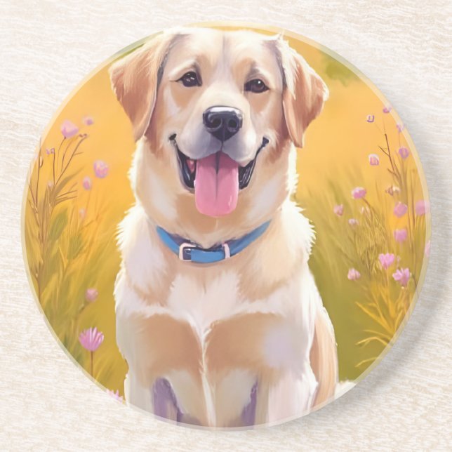 Gelber Lab | Hundebild Labrador Retriever Getränkeuntersetzer (Vorne)