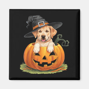 Gelber Labrado-Hund Halloween-Kürbis Magnet