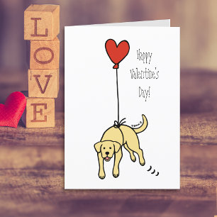 Gelber Labrador Herzballon Valentinstag Feiertagskarte