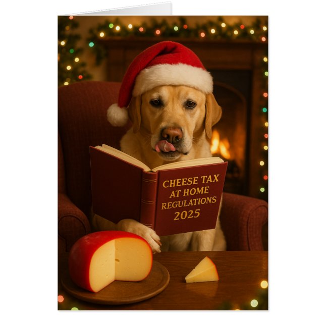 Gelber Labrador-Käse-Steuer-Weihnachtskarte (Vorne)