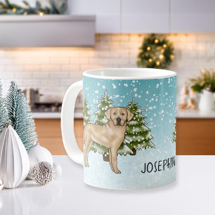 Gelber Labrador Retriever Blau Winter Benutzerdefi Kaffeetasse