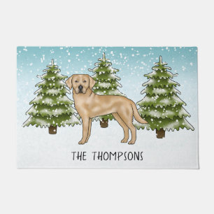 Gelber Labrador Retriever Blau Winter Familienname Fußmatte