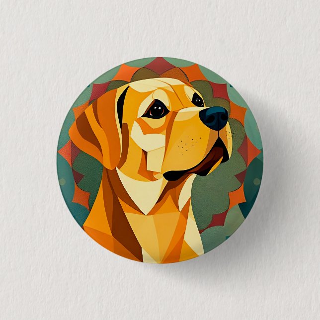 Gelber Labrador Retriever Hund Geometrische Kunst Button (Vorderseite)