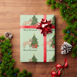 Gelber Labrador Retriever Hund Grüne Weihnachtsbau Geschenkpapier