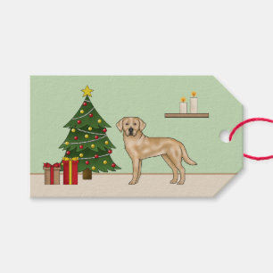 Gelber Labrador Retriever Hund mit Weihnachtsbaum Geschenkanhänger