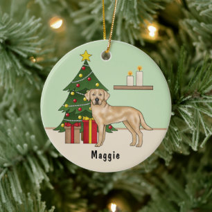 Gelber Labrador Retriever Hund mit Weihnachtsbaum Keramik Ornament