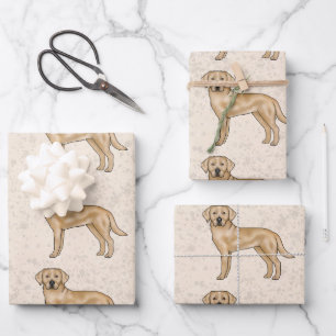 Gelber Labrador Retriever Lab Hund Muster Beige Geschenkpapier Set