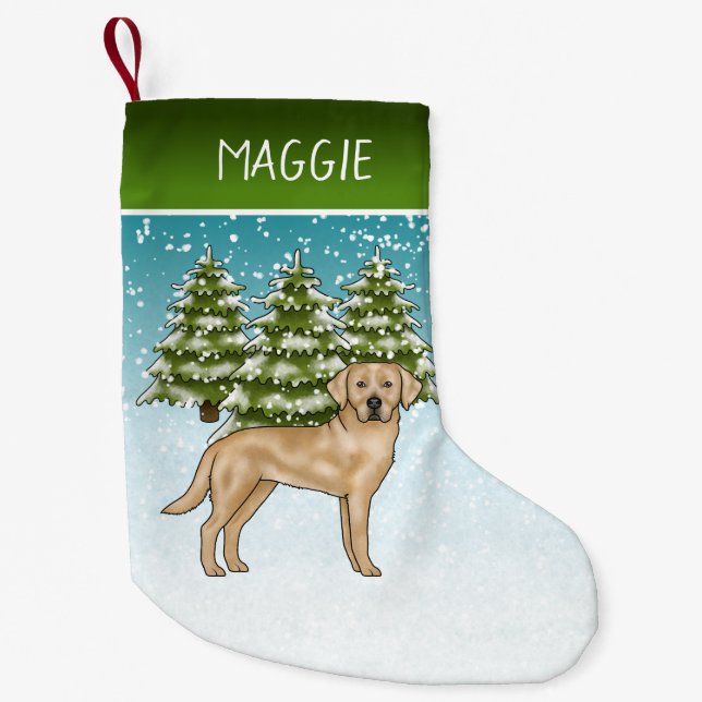 Gelber Labrador Retriever Snow Forest Individuelle Kleiner Weihnachtsstrumpf (Vorderseite)