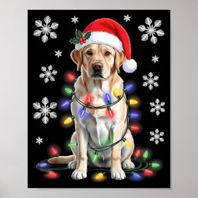 Gelber Labrador Retriever Weihnachtsbaum Licht Pyj Poster (Vorne)
