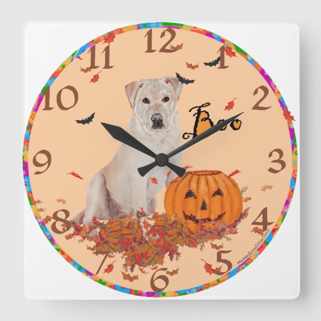 Gelber Labrador retrieverBoo! Quadratische Wanduhr (Vorderseite)