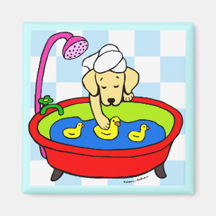 Gelber Labrador- u. Gummi-Enten-Cartoon Magnet