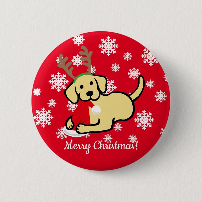 Gelber Labrador- und Sankt-WeihnachtsCartoon Button (Vorderseite)