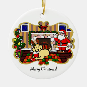 Gelber Labrador- und Sankt-WeihnachtsCartoon Keramik Ornament