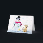 gelber Labrador Welpe und Snowman Feiertagskarte<br><div class="desc">Frohe Feiertage von Cleverpup</div>