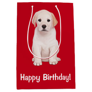Gelber Labrador-Welpen-alles Gute zum Geburtstag Mittlere Geschenktüte