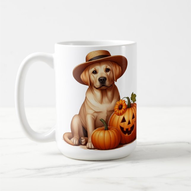 Gelber Labrador Welpenhalter mit Pumpkins Kaffeetasse (Links)