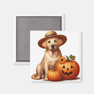 Gelber Labrador Welpenhalter mit Pumpkins Magnet