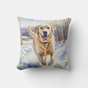 Gelber Labrador Winter Schnee Wasserfarbe Hunde-Ra Kissen