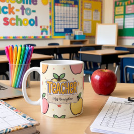 Gelber Lehrer Apfel Schule Muster Kaffeetasse