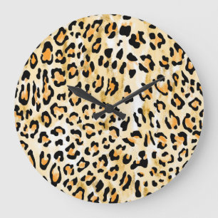 Gelber Leopard, handgezeichnet. Große Wanduhr