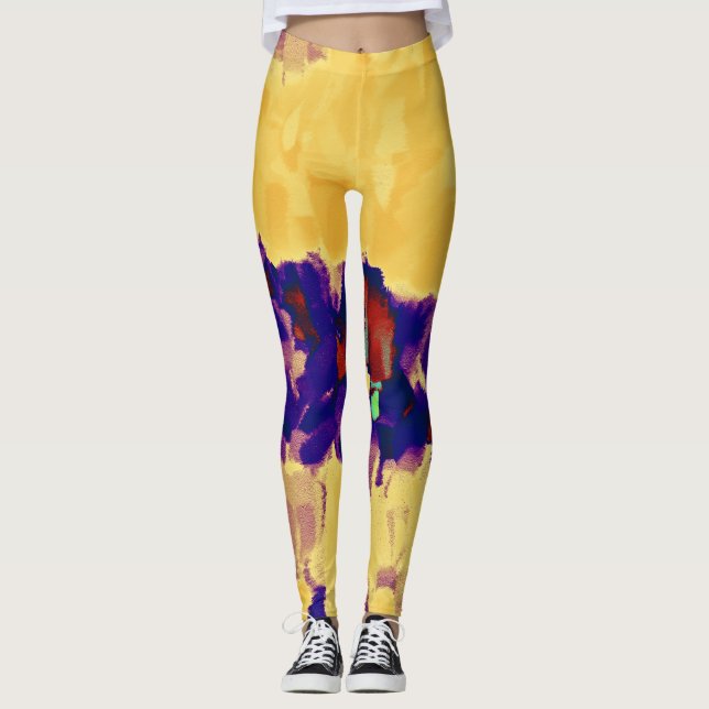 Gelber Lila Paint-Spritzer Leggings (Vorderseite)
