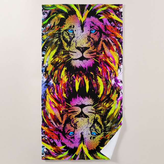 Gelber Löwenkopf - Löwenfront - Löwenhandtuch Strandtuch (Vorderseite)