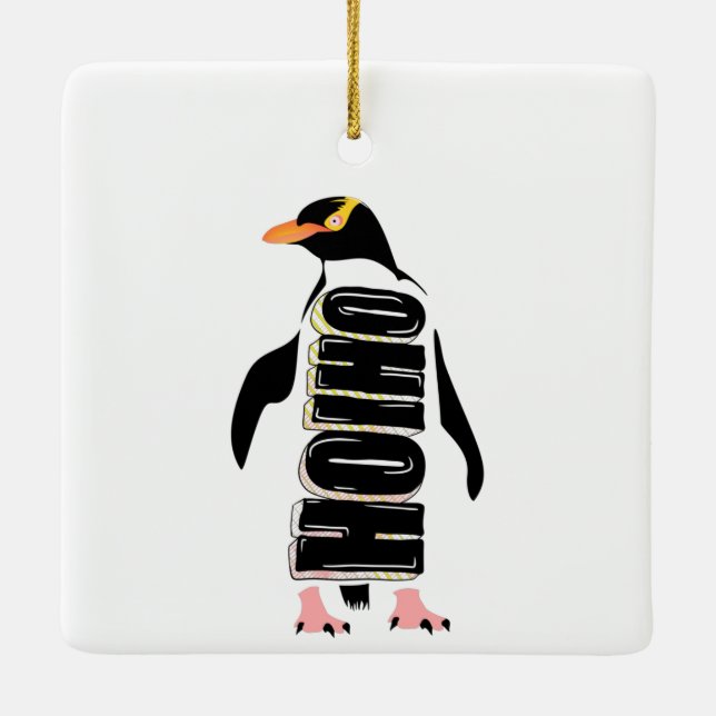 Gelber mit Augen Pinguin Keramikornament (Rückseite)