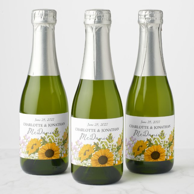 Gelber moderner Sonnenblumenstrauß Hochzeit (Flaschen)