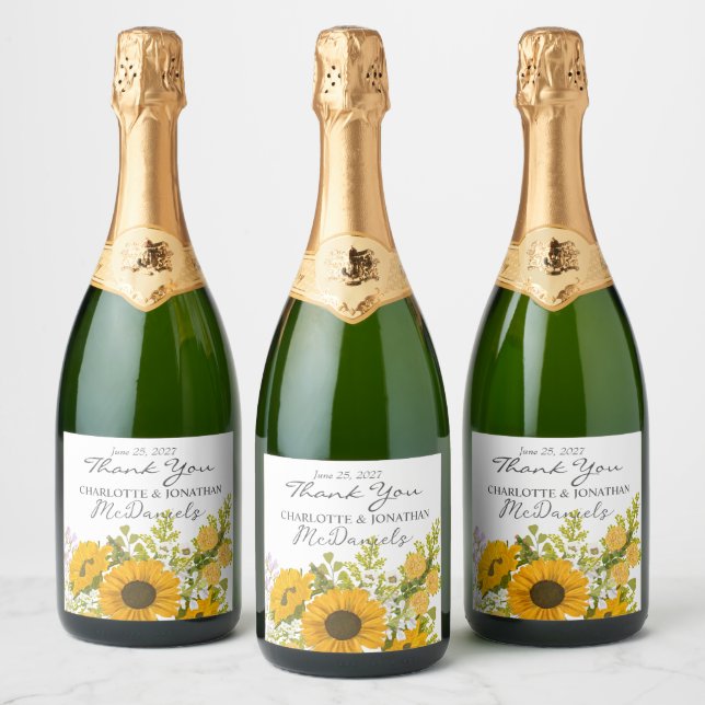 Gelber moderner Sonnenblumenstrauß Hochzeit (Flaschen)