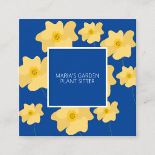 Gelber Mohn Blumen Garten Pflanzenbetreuer Blau Quadratische Visitenkarte