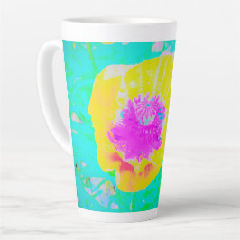Gelber Mohn mit Hot-Pink-Mitte auf Türkis Milchtasse