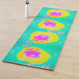 Gelber Mohn mit Hot-Pink-Mitte auf Türkis Yogamatte
