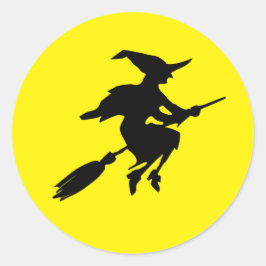 Gelber Mond und Schwarze FliegenHexe Halloween Runder Aufkleber