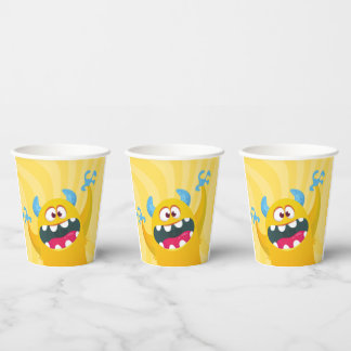 Gelber Monster-Geburtstagsparty-Papierbecher für K Pappbecher
