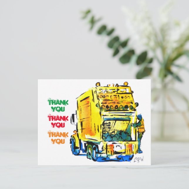 Gelber Müllwagen #130704 Postkarte (Stehend Vorderseite)