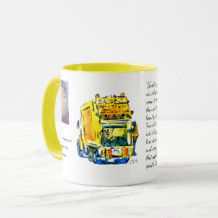 Gelber Müllwagen / Künstler Larry Lerew Tasse