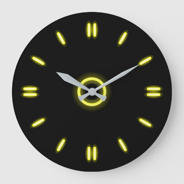 Gelber Neon Große Wanduhr (Vorderseite)