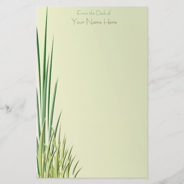 Gelber Ombre Stalk Grass Border Individuelle Name Briefpapier (Vorderseite)