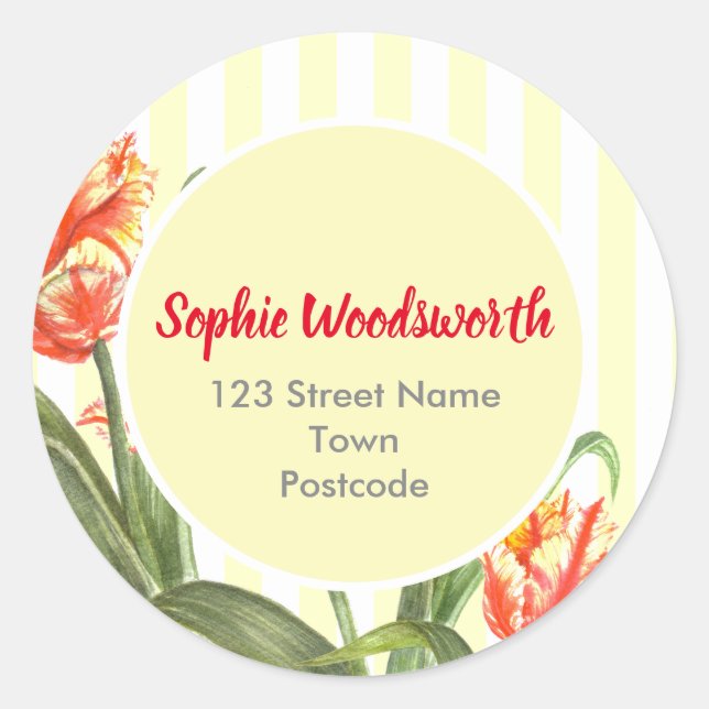 Gelber Papagei Tulips Frische Pasta machen Runder Aufkleber (Vorderseite)