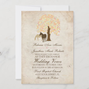 Gelber Pfirsich und Minze Herbstpferde Hochzeit Einladung