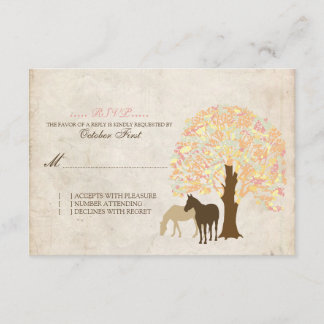 Gelber Pfirsich und Minze Herbstpferde Hochzeit RS RSVP Karte