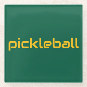 Gelber PICKLEBALL-Text für Jäger grün Glasuntersetzer