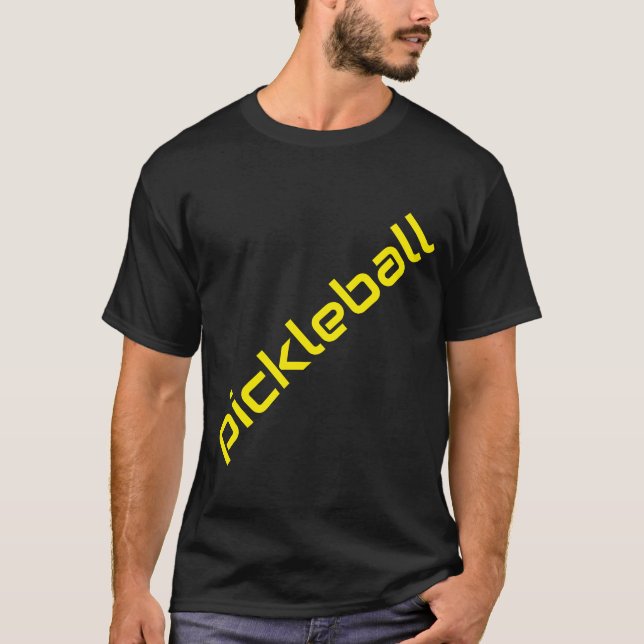 Gelber PICKLEBALL-Text schwarzer Hintergrund T-Shirt (Vorderseite)