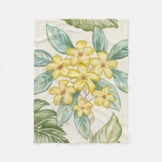 Gelber Plumeria-Fleece Throw Fleecedecke (Vorderseite)
